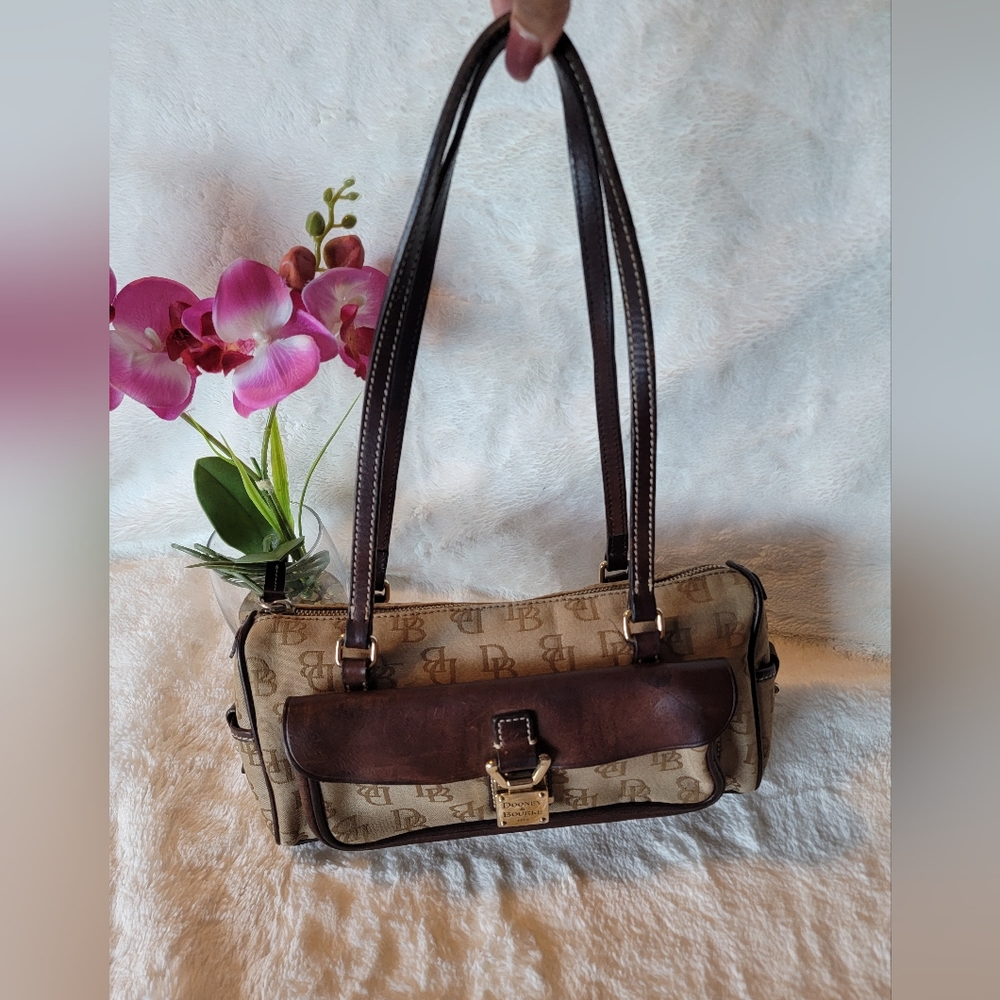 Dooney & Bourke Y2K canvas Leather DB Logo Monogram Shoulder Bag Purse Push Lock